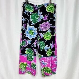 Soft Surroundings Black and Pink Floral Wide Leg Pants